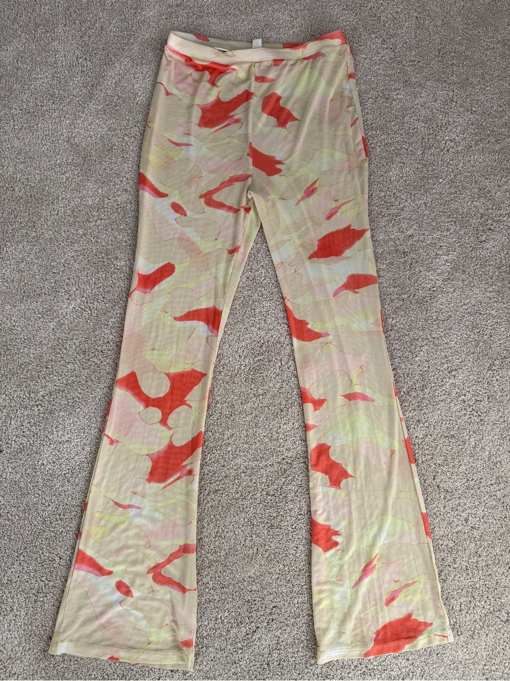 bp Floral-Abstract Flare Pants in Cream, Coral & Pale Yellow